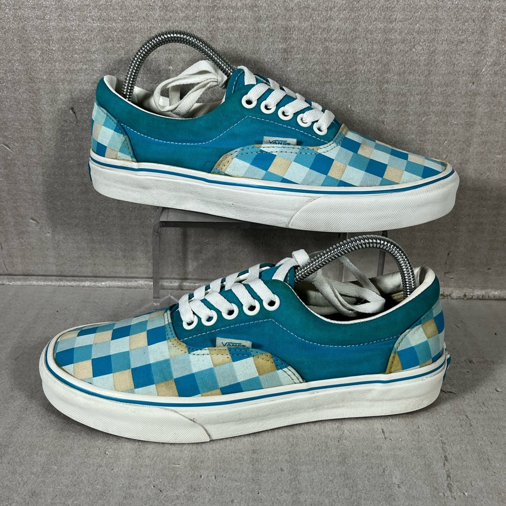 Vans Checkerboard Low Top Sneakers in Teal, Light Blue, White